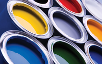 Can of paint with multiple colors